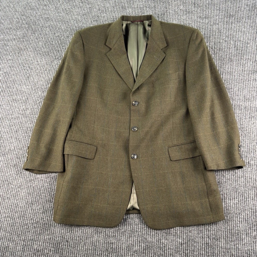 Hart Schaffner Marx Sport Coat 43R Olive Windowpane Wool Blazer Nordstrom USA